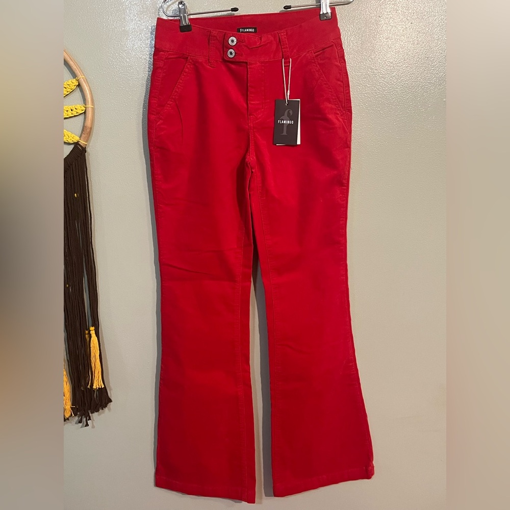 Flamingo Womens Corduroy Red Flare Pants Size M NWT
